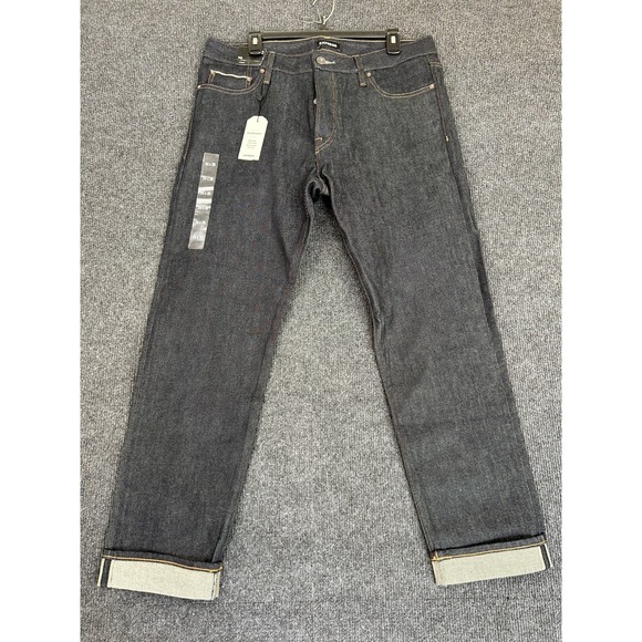 NWT EXPRESS Selvedge Denim Slim Stretch Jeans Men's 34X30 Dark Wash Button-fly